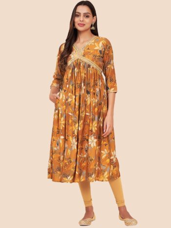Label Khoj Women Silk Blend Alia Cut Kurta Dress