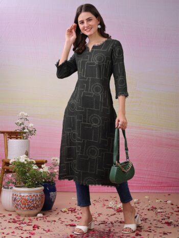Label Khoj Women's Black Polyester Embroidered Kurta