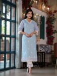 Label Khoj Women Lilen Digital print kurta, trouser and dupptta set