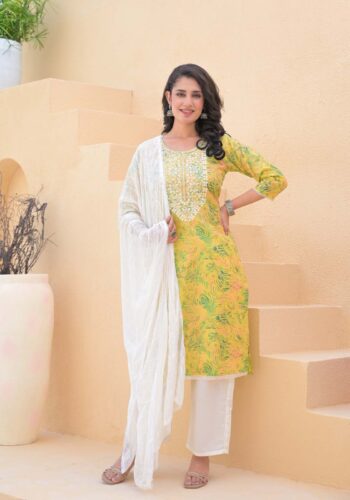 Label Khoj Women cotton kurta, trouser and dupptta set