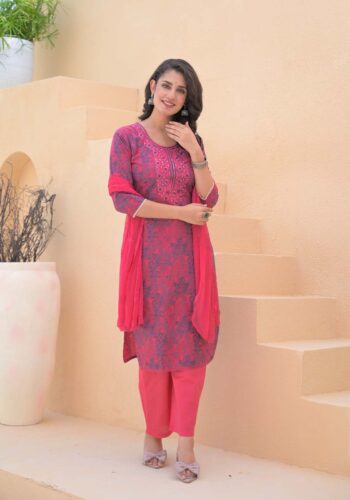 Label Khoj Women cotton kurta, trouser and dupptta set