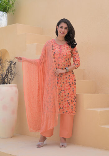 Label Khoj Women cotton kurta, trouser and dupptta set