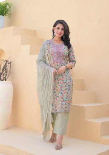 Label Khoj Women cotton kurta, trouser and dupptta set