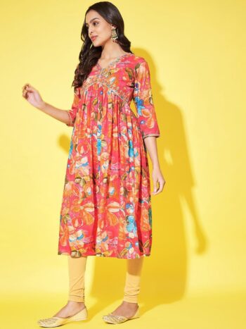 Label Khoj Women Silk blend Embroidered A line Alia kurta