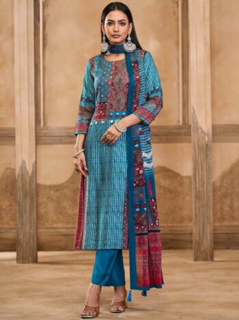 Label khoj Women maslin priint kurta, trouser and dupptta set