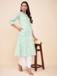 Label Khoj Women Cotton Sea Green Floral Kurta