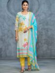 Label khoj Pure viscose maslin with hand work Kurta ,trouser and dupptta set