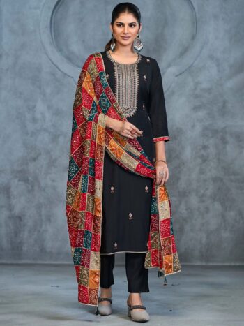 Label khoj Silk top with heavy embroidery and Pure cotton lining kurta setBLACK Color