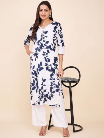 Label Khoj Women White Floral Cotton Kurta