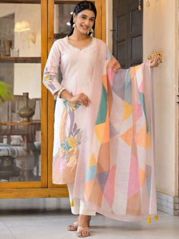 Label khoj women lilen printed  kurta set