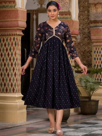 Label Khoj Women Rayon print A line Alia kurta with Pocket