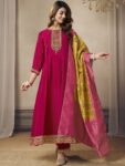 Label khoj Beautiful Anarkali kurta With Pant and Dupatta Set rani Color