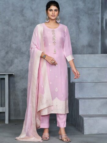 Label khoj Pure viscose organza jacqured with hand work kurta set