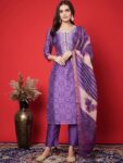 Label khoj chanderi kurta with bottom and dupptta setPurple  Color