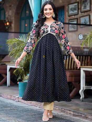 Label Khoj Women Rayon print A line Alia kurta with Pocket