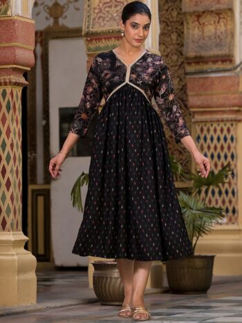 Label Khoj Women Rayon print A line Alia kurta with Pocket