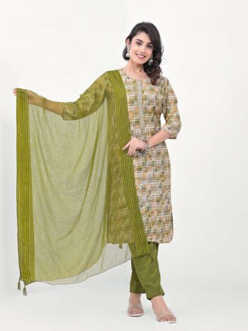 Label Khoj Women Silk blend Kurta ,trouser and dupptta set