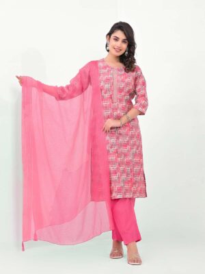 Label Khoj Women Silk blend Kurta ,trouser and dupptta set