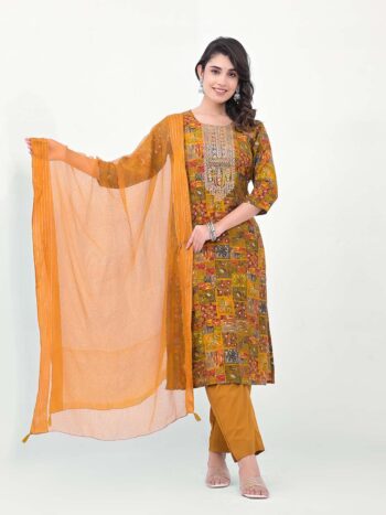 Label Khoj Women Silk blend Kurta ,trouser and dupptta set