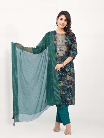 Label Khoj Women Silk blend Kurta ,trouser and dupptta set