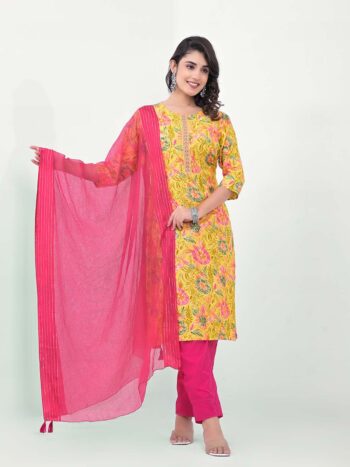 Label Khoj Women Silk blend Kurta ,trouser and dupptta set