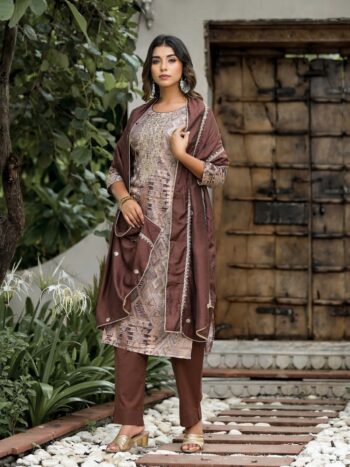 Label Khoj Women Jam satin Kurta ,trouser and dupptta set