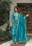 Label Khoj Women Jam satin Kurta ,trouser and dupptta set