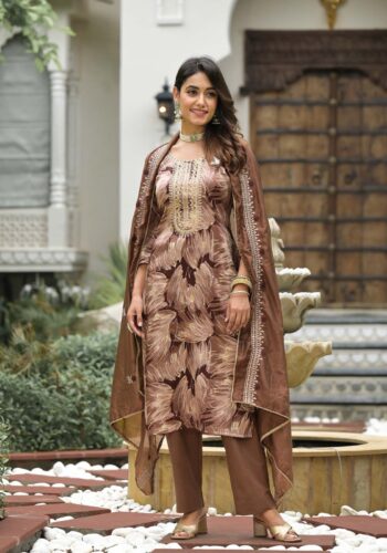 Label Khoj Women Jam satin Kurta ,trouser and dupptta set