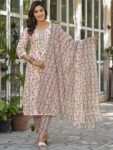 Label khoj women Cotton print kurta SetPEACH Color