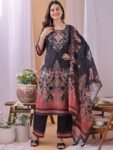 Label Khoj Women's Silk Blend Handwork Kurta with Pant and Dupatta