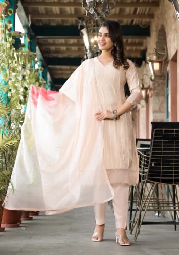 Label Khoj Women Silk blend Kurta ,trouser and dupptta set