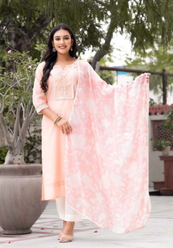 Label Khoj Women Silk blend Kurta ,trouser and dupptta set