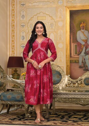 Label Khoj Women Silk Blend and embroidery Printed Dress