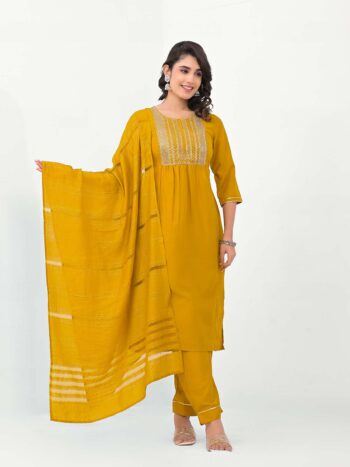 Label khoj Embroidered Work Kurta with Trousers & With Dupatta