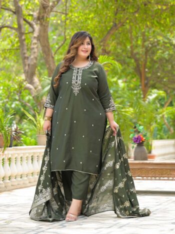 Label Khoj Women Roman Silk Embroidery  Work Voilet Color Kurta & Bottom With Dupatta  Set