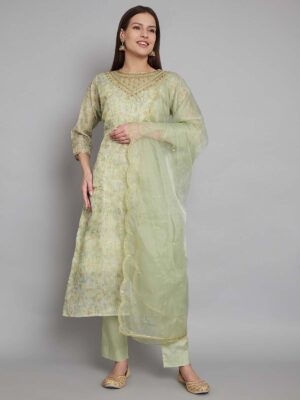 Label khoj double neck Kurta with Trousers & With Dupatta
