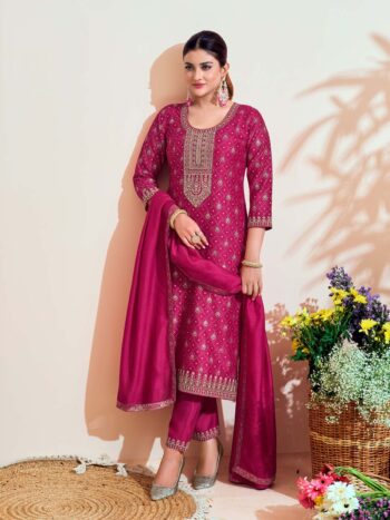 Label Khoj Women Vichitra silk Kurta ,trouser and dupptta set