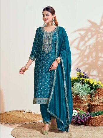 Label Khoj Women Vichitra silk Kurta ,trouser and dupptta set