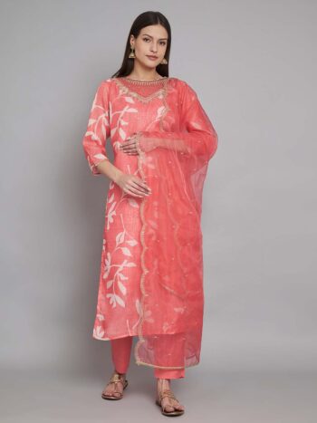 Label khoj double neck Kurta with Trousers & With Dupatta