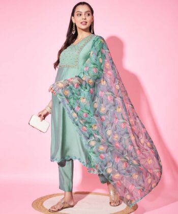 Label khoj Silk blend?Kurta with Trousers & With Dupatta