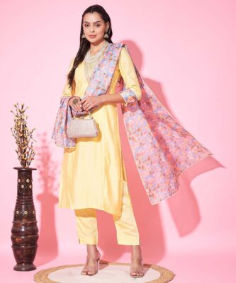 Label khoj Silk blend?Kurta with Trousers & With Dupatta