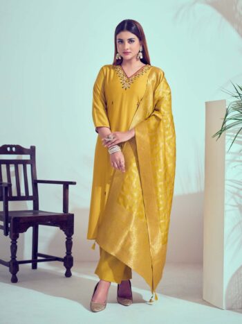 Label Khoj Women Roman Silk Kurta ,trouser and dupptta set