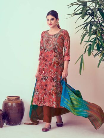 Label Khoj Women Modal silk Kurta ,trouser and dupptta set
