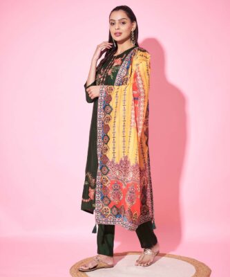 Label Khoj Women Silk Blend and embroidery Kurta with Trousers & Dupatta