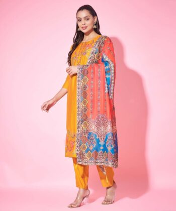 Label Khoj Women Silk Blend and embroidery Kurta with Trousers & Dupatta