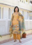 Label Khoj Women Lilen print kurta, trouser and dupptta set