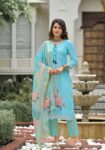 Label Khoj Women Lilen print kurta, trouser and dupptta set