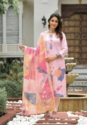 Label Khoj Women Lilen print kurta, trouser and dupptta set