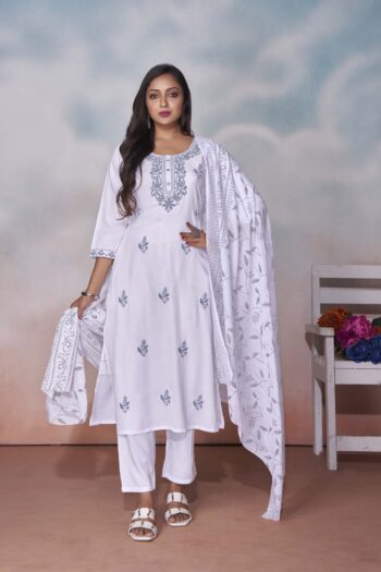 Label Khoj Women  heavy embroidery kurta trouser and Printed dupptta set