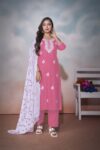 Label Khoj Women  heavy embroidery kurta trouser and Printed dupptta set